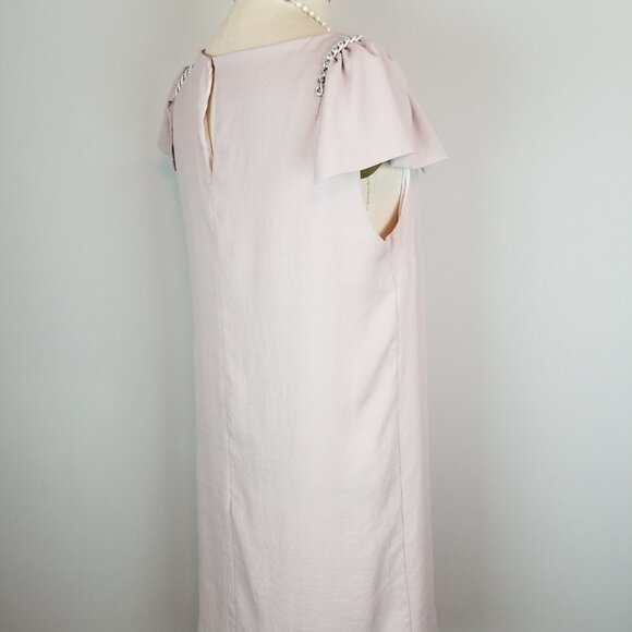 Zara Basic Blush Pink Shift Dress with Flutter Sleeves with Chain Detail Size Lg - Picture 8 of 12